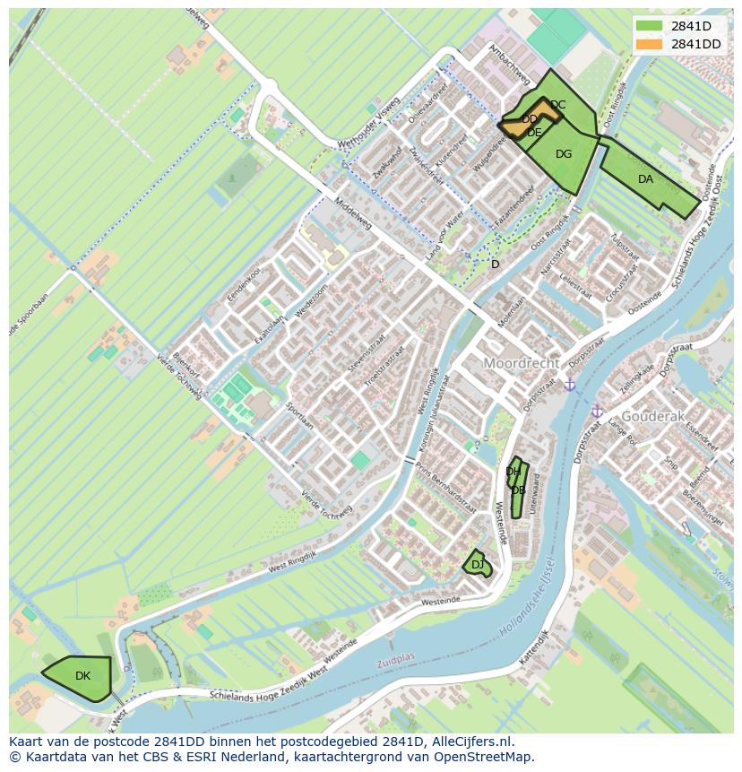 Afbeelding van het postcodegebied 2841 DD op de kaart.