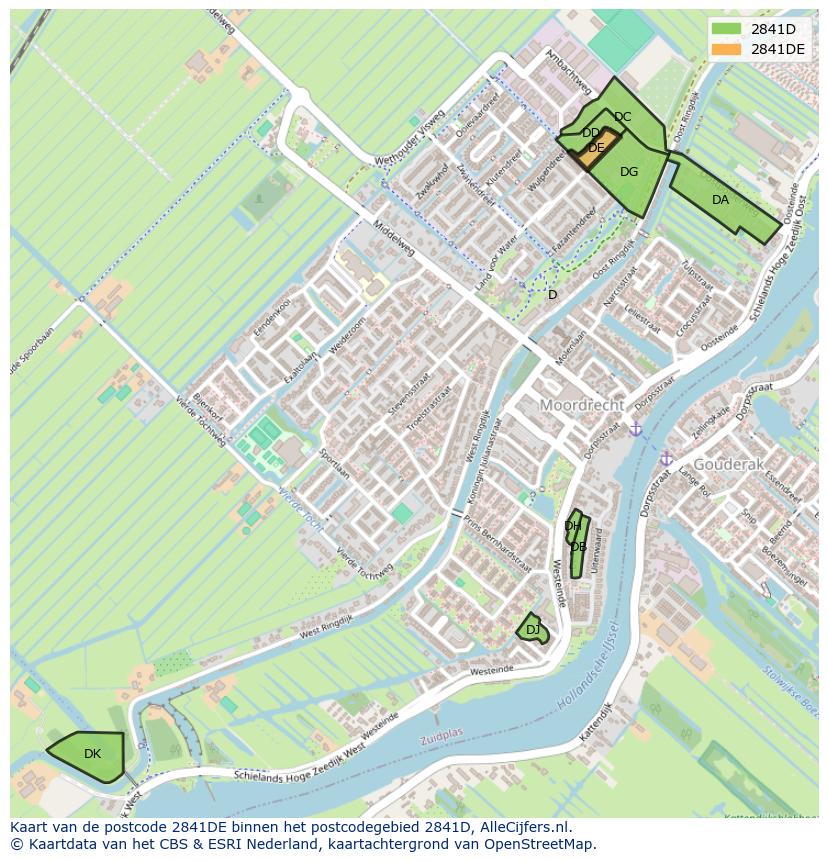Afbeelding van het postcodegebied 2841 DE op de kaart.