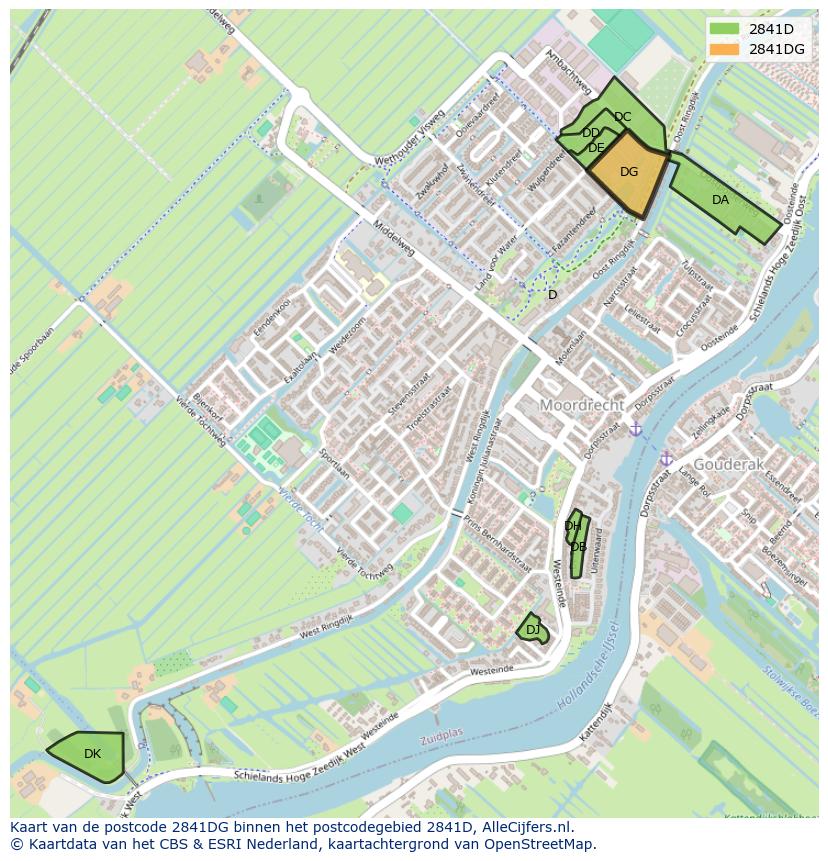 Afbeelding van het postcodegebied 2841 DG op de kaart.