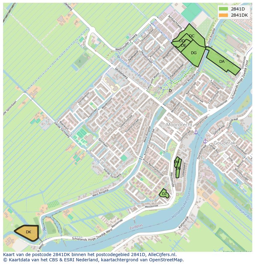 Afbeelding van het postcodegebied 2841 DK op de kaart.