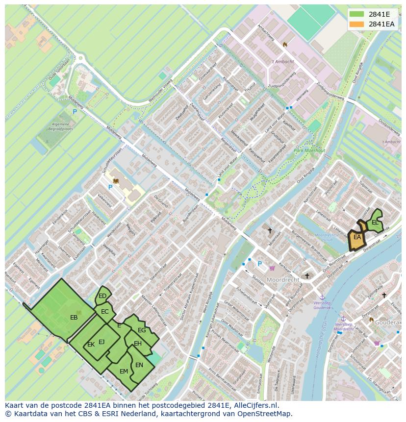 Afbeelding van het postcodegebied 2841 EA op de kaart.