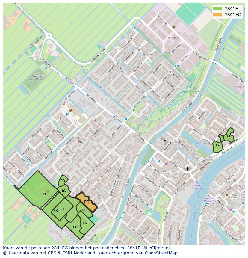 Afbeelding van het postcodegebied 2841 EG op de kaart.