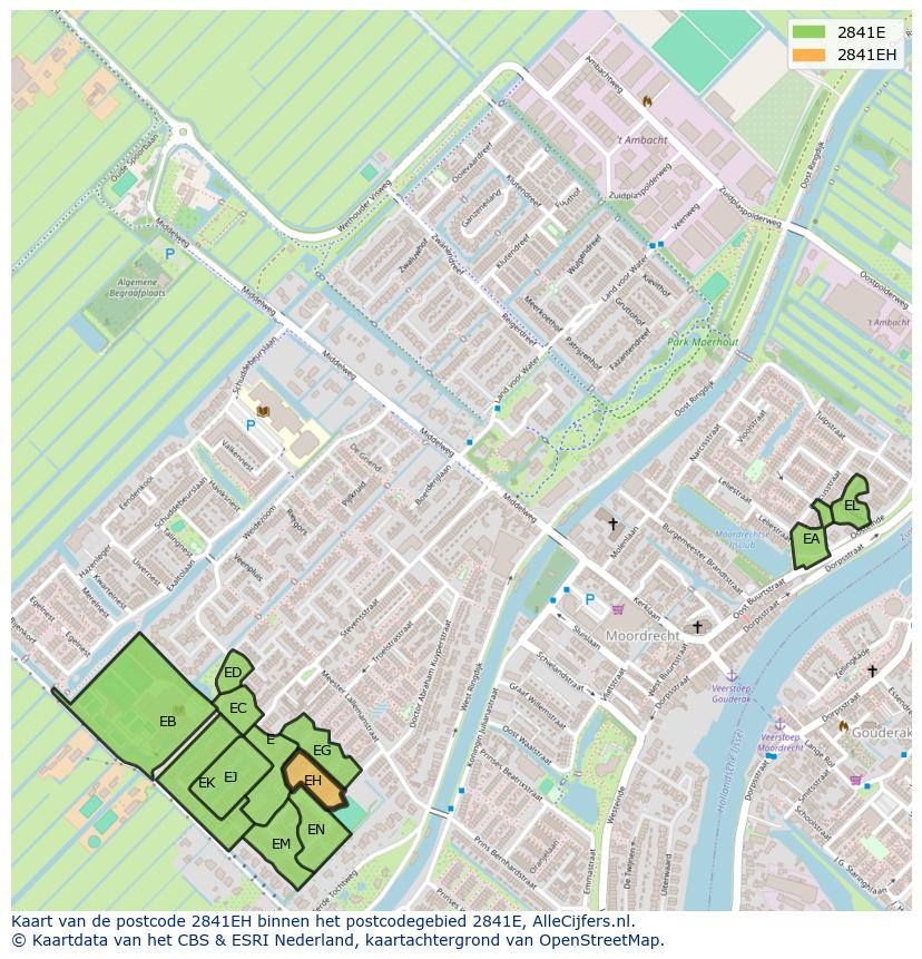 Afbeelding van het postcodegebied 2841 EH op de kaart.