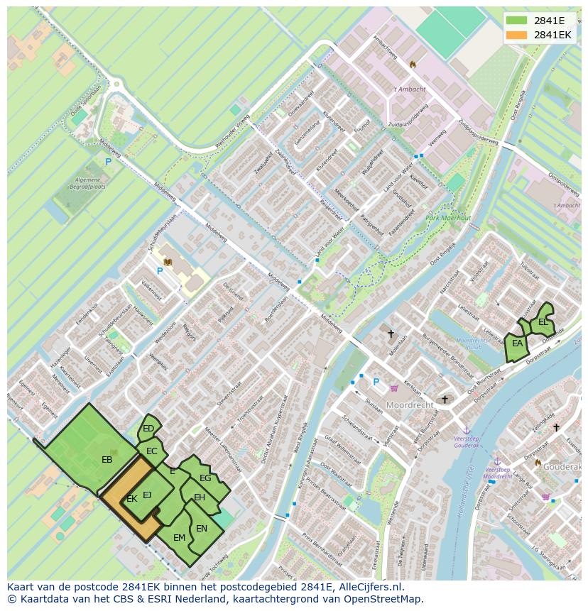 Afbeelding van het postcodegebied 2841 EK op de kaart.