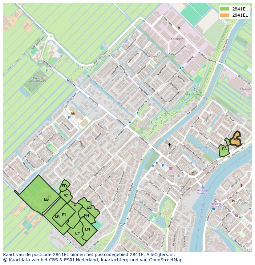 Afbeelding van het postcodegebied 2841 EL op de kaart.