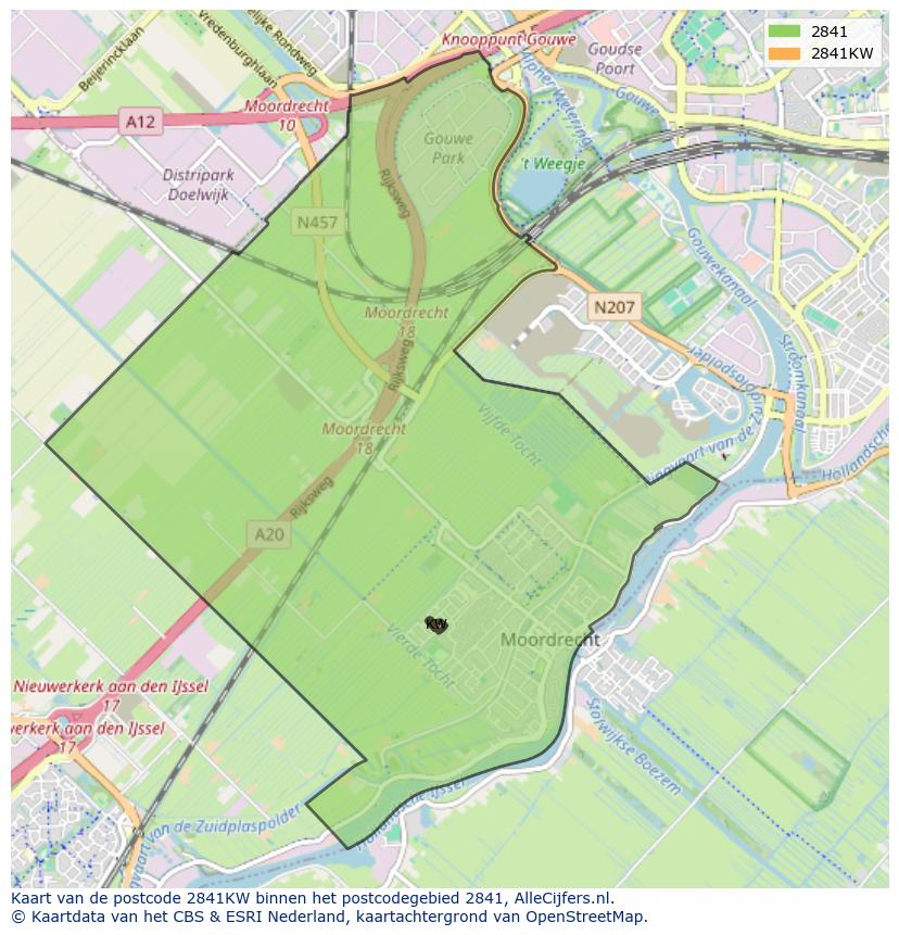 Afbeelding van het postcodegebied 2841 KW op de kaart.