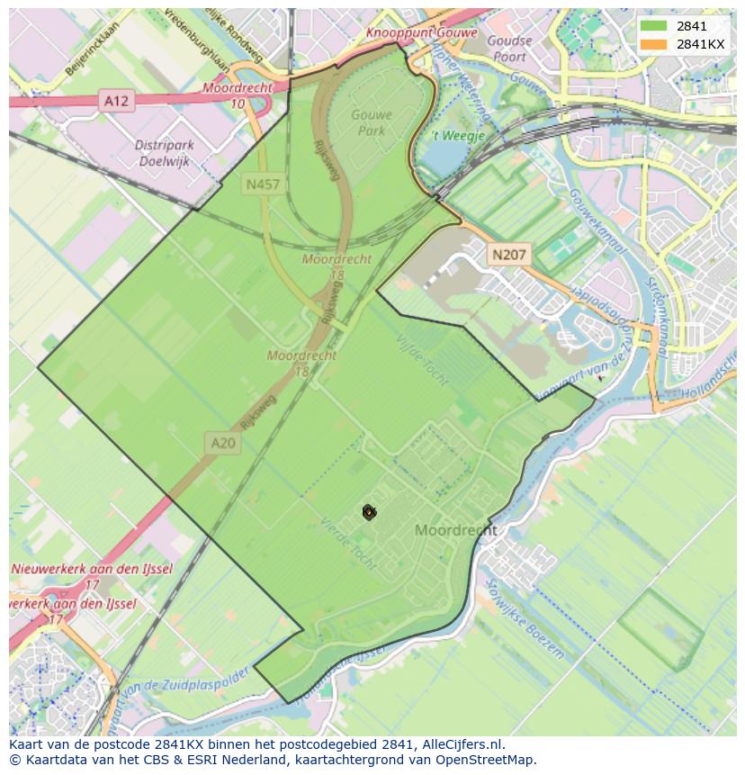 Afbeelding van het postcodegebied 2841 KX op de kaart.