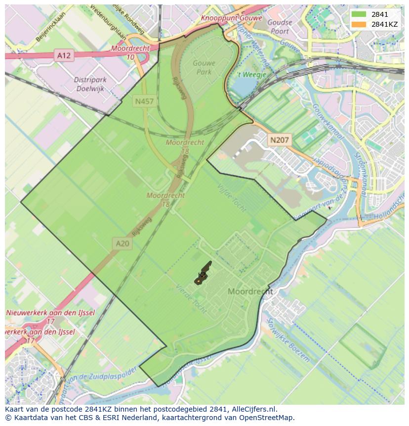 Afbeelding van het postcodegebied 2841 KZ op de kaart.