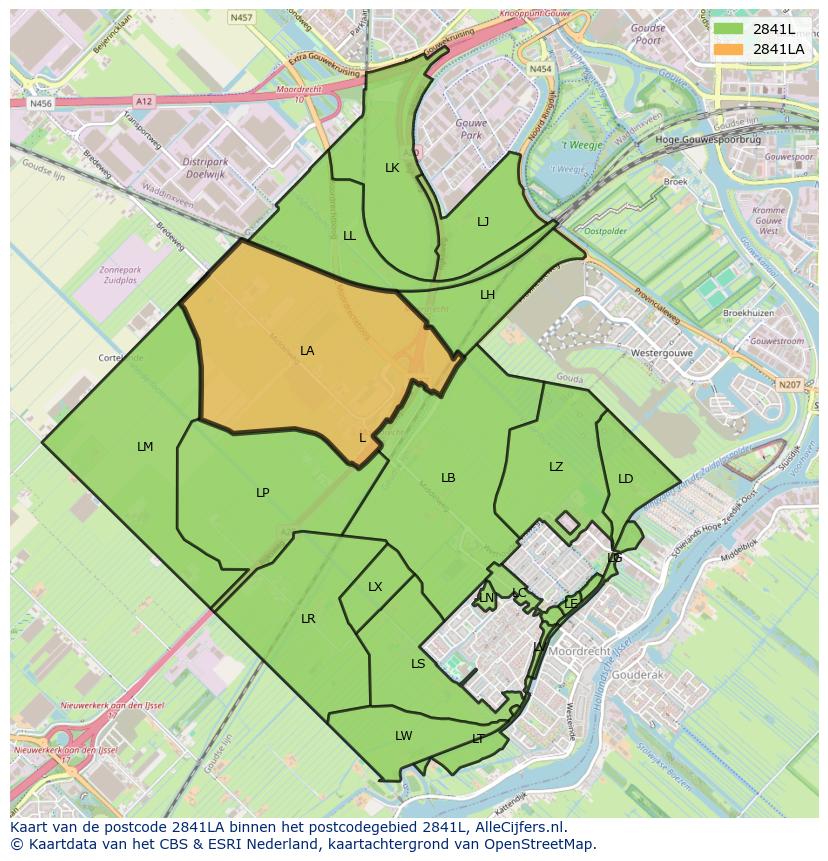 Afbeelding van het postcodegebied 2841 LA op de kaart.