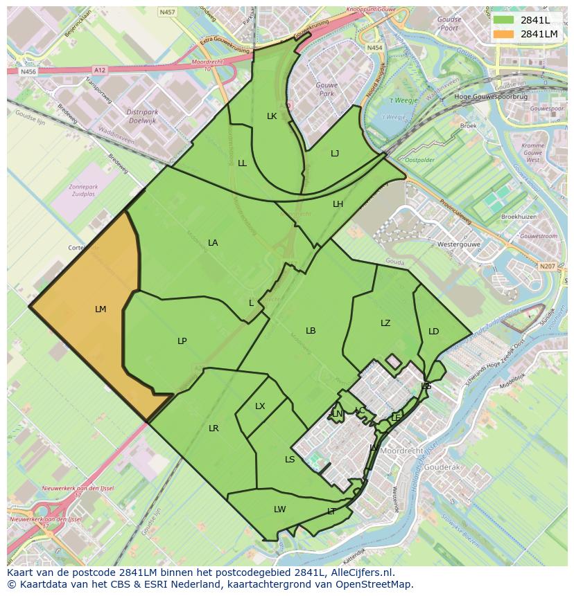 Afbeelding van het postcodegebied 2841 LM op de kaart.