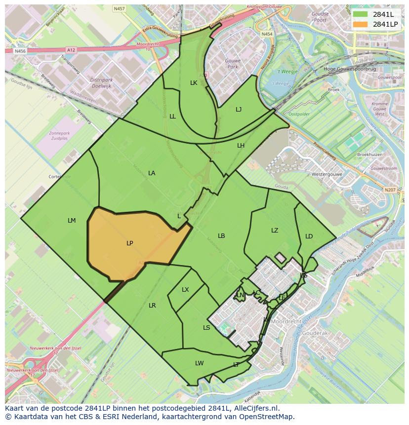 Afbeelding van het postcodegebied 2841 LP op de kaart.