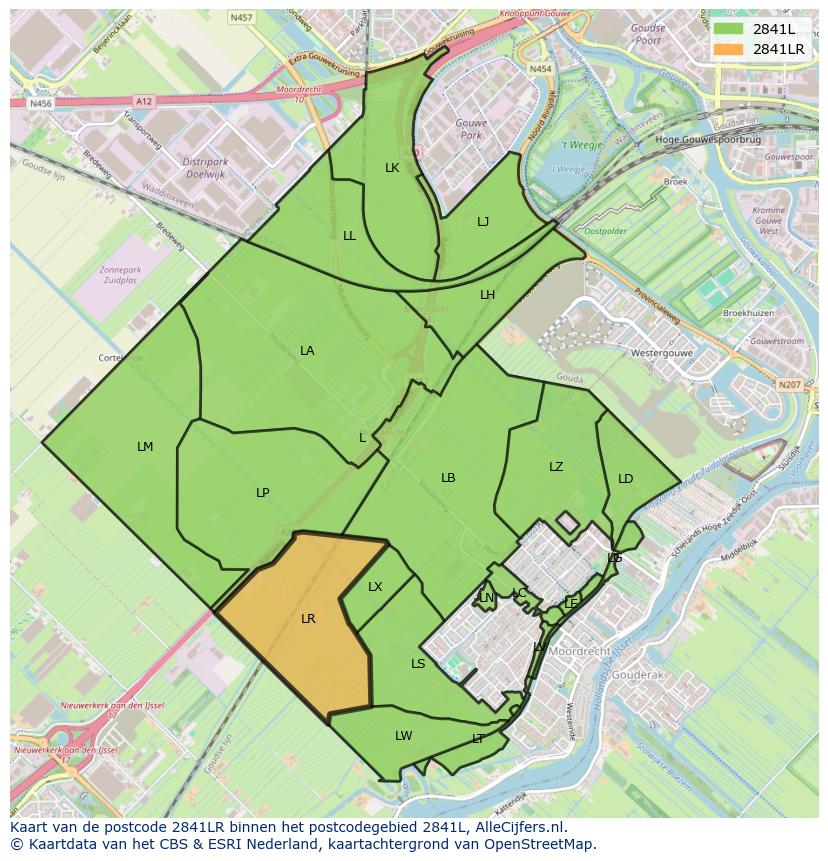 Afbeelding van het postcodegebied 2841 LR op de kaart.