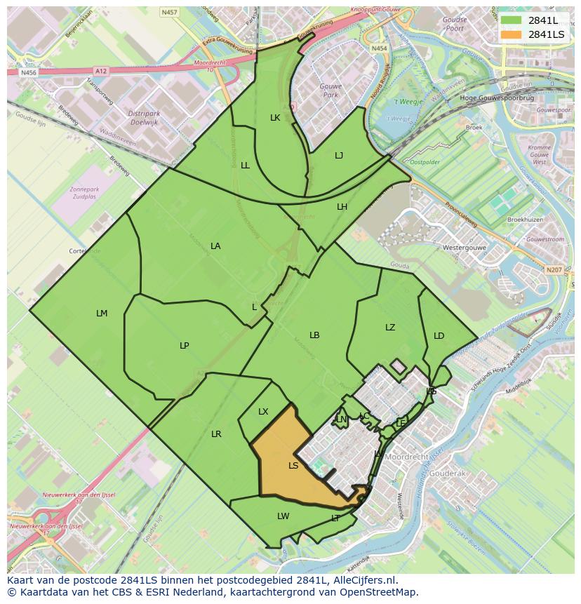 Afbeelding van het postcodegebied 2841 LS op de kaart.
