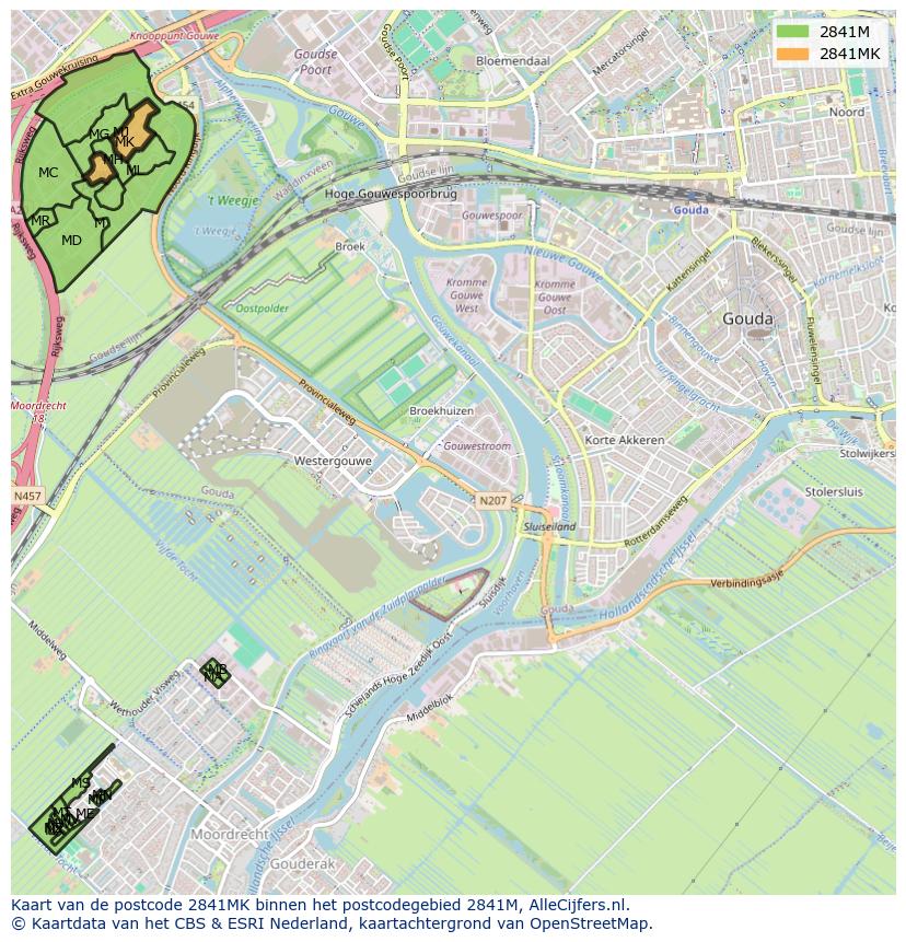 Afbeelding van het postcodegebied 2841 MK op de kaart.