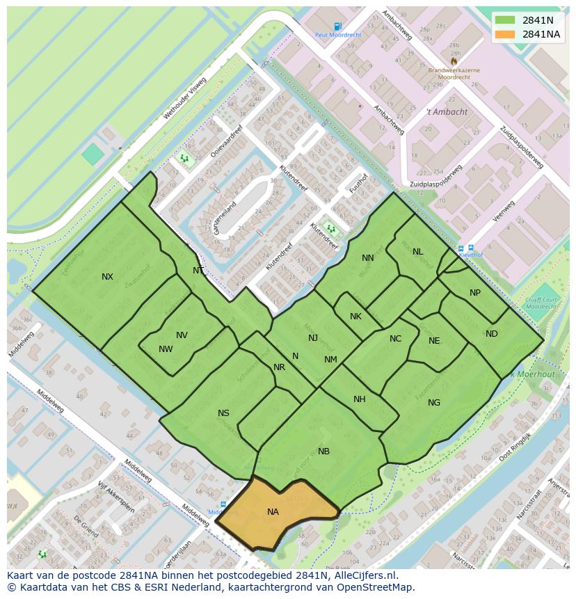 Afbeelding van het postcodegebied 2841 NA op de kaart.