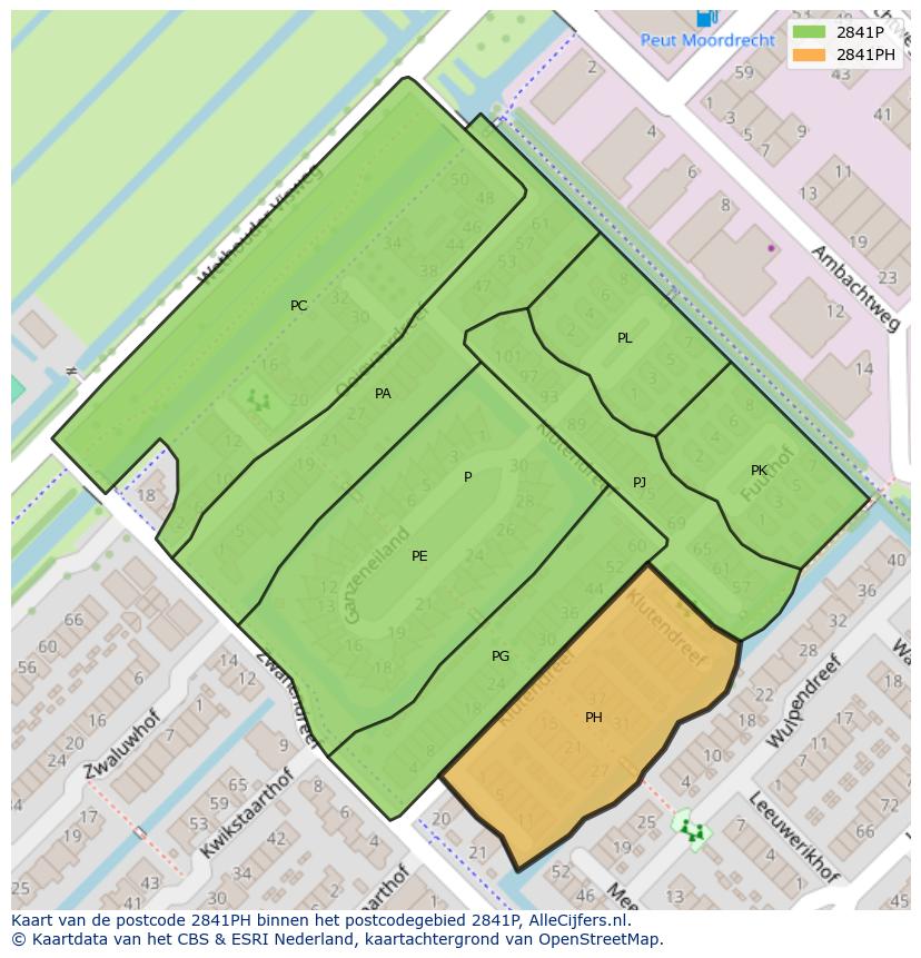 Afbeelding van het postcodegebied 2841 PH op de kaart.