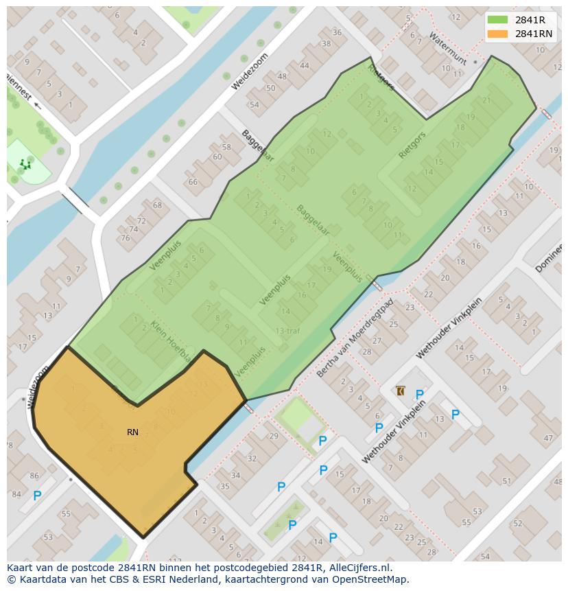 Afbeelding van het postcodegebied 2841 RN op de kaart.