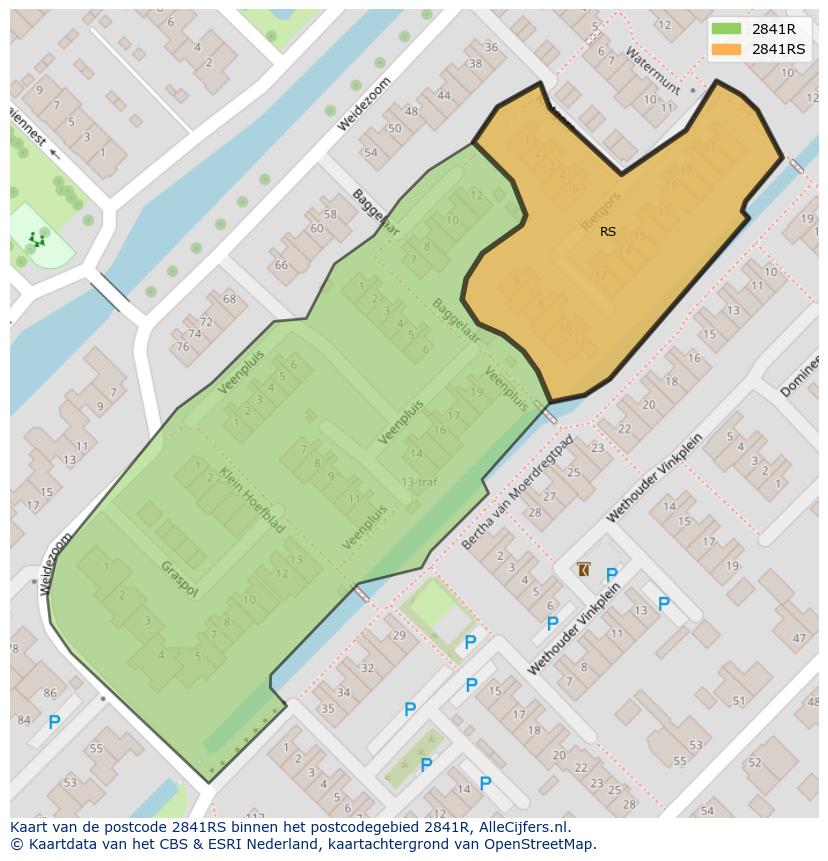 Afbeelding van het postcodegebied 2841 RS op de kaart.