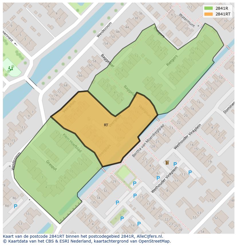 Afbeelding van het postcodegebied 2841 RT op de kaart.