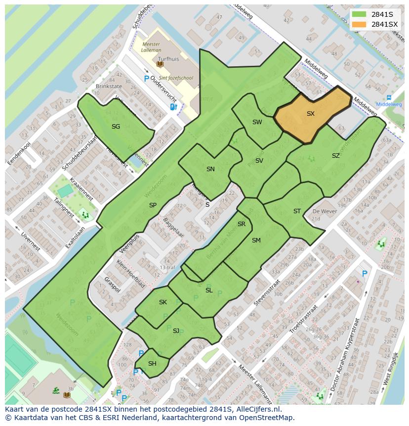 Afbeelding van het postcodegebied 2841 SX op de kaart.