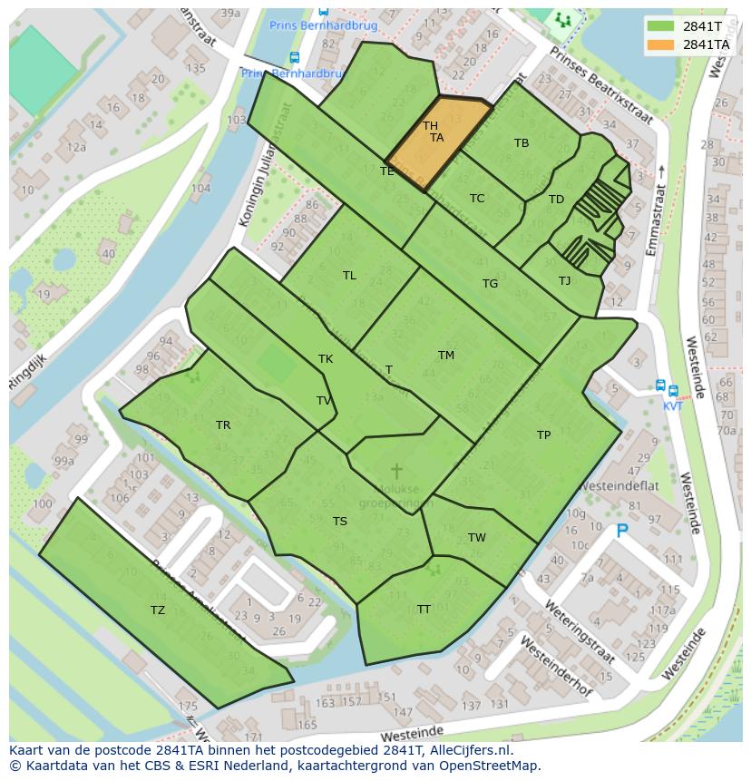 Afbeelding van het postcodegebied 2841 TA op de kaart.