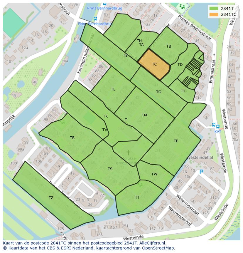 Afbeelding van het postcodegebied 2841 TC op de kaart.