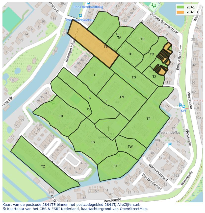 Afbeelding van het postcodegebied 2841 TE op de kaart.