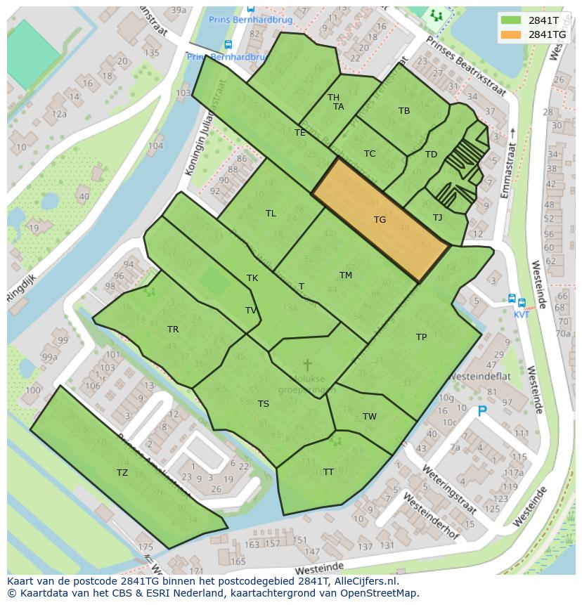 Afbeelding van het postcodegebied 2841 TG op de kaart.