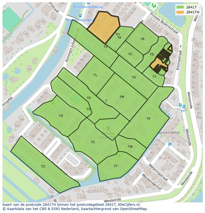 Afbeelding van het postcodegebied 2841 TH op de kaart.