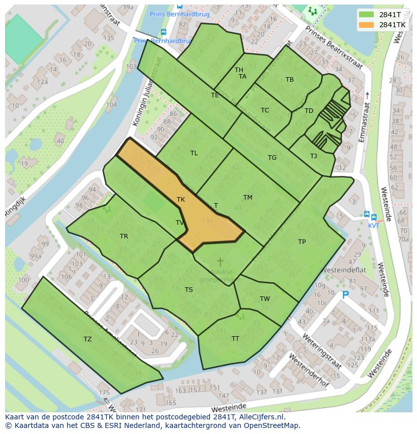 Afbeelding van het postcodegebied 2841 TK op de kaart.
