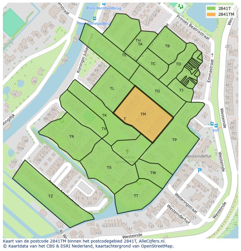 Afbeelding van het postcodegebied 2841 TM op de kaart.