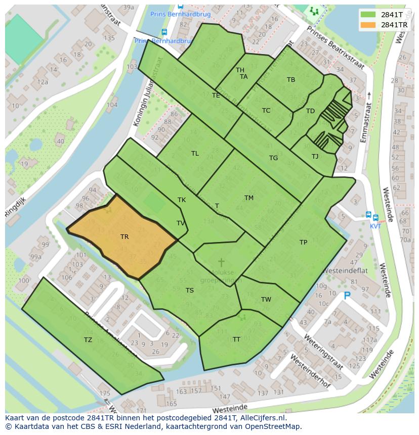 Afbeelding van het postcodegebied 2841 TR op de kaart.