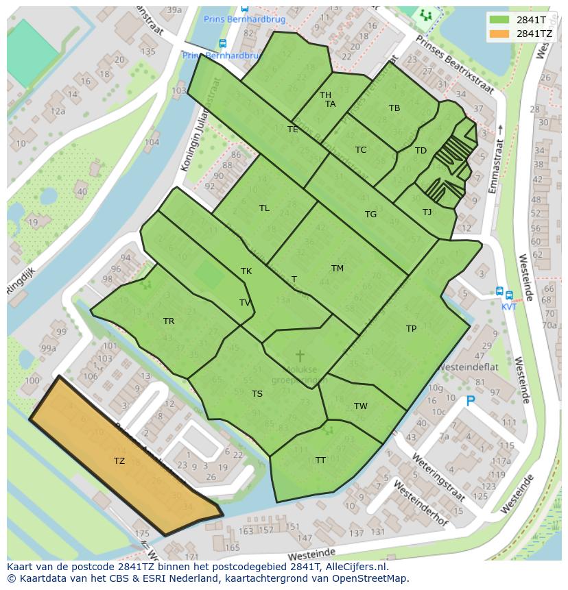 Afbeelding van het postcodegebied 2841 TZ op de kaart.