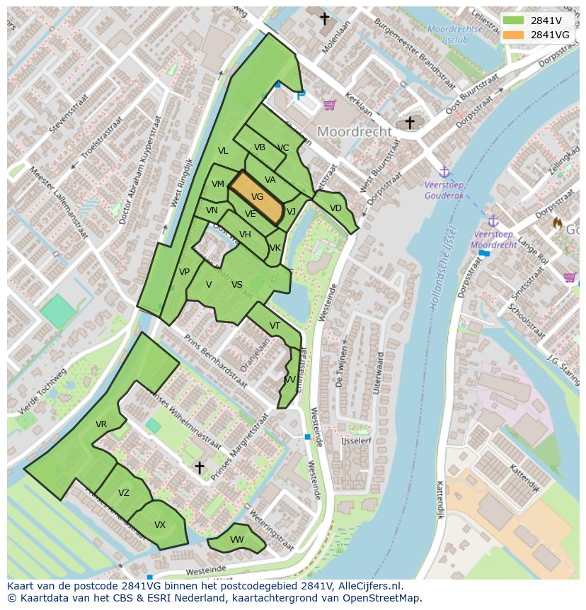Afbeelding van het postcodegebied 2841 VG op de kaart.