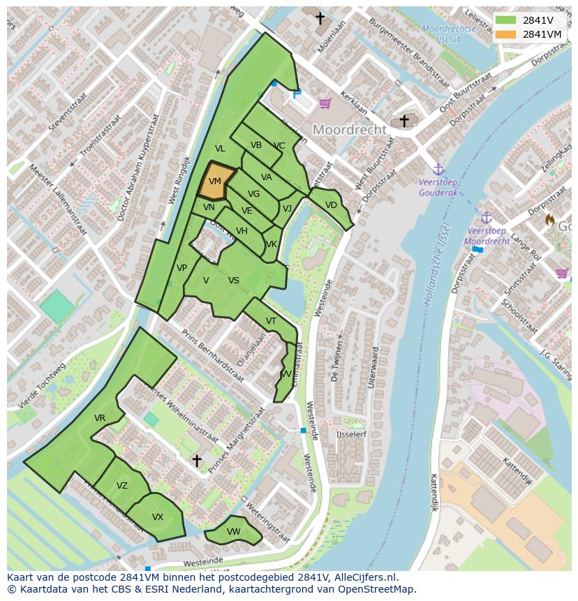 Afbeelding van het postcodegebied 2841 VM op de kaart.