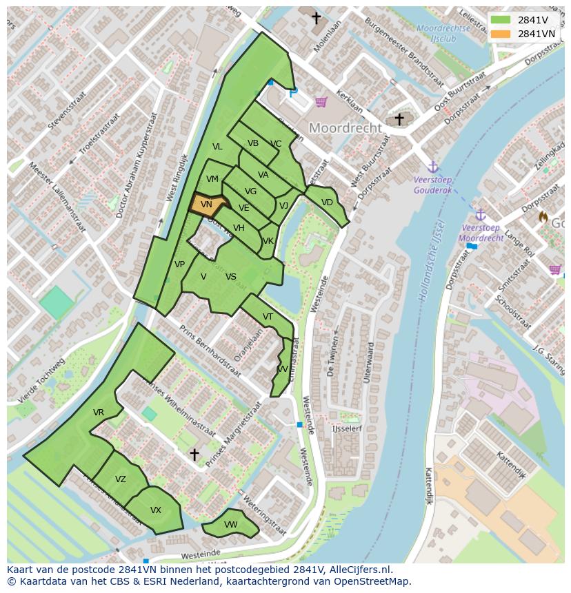 Afbeelding van het postcodegebied 2841 VN op de kaart.