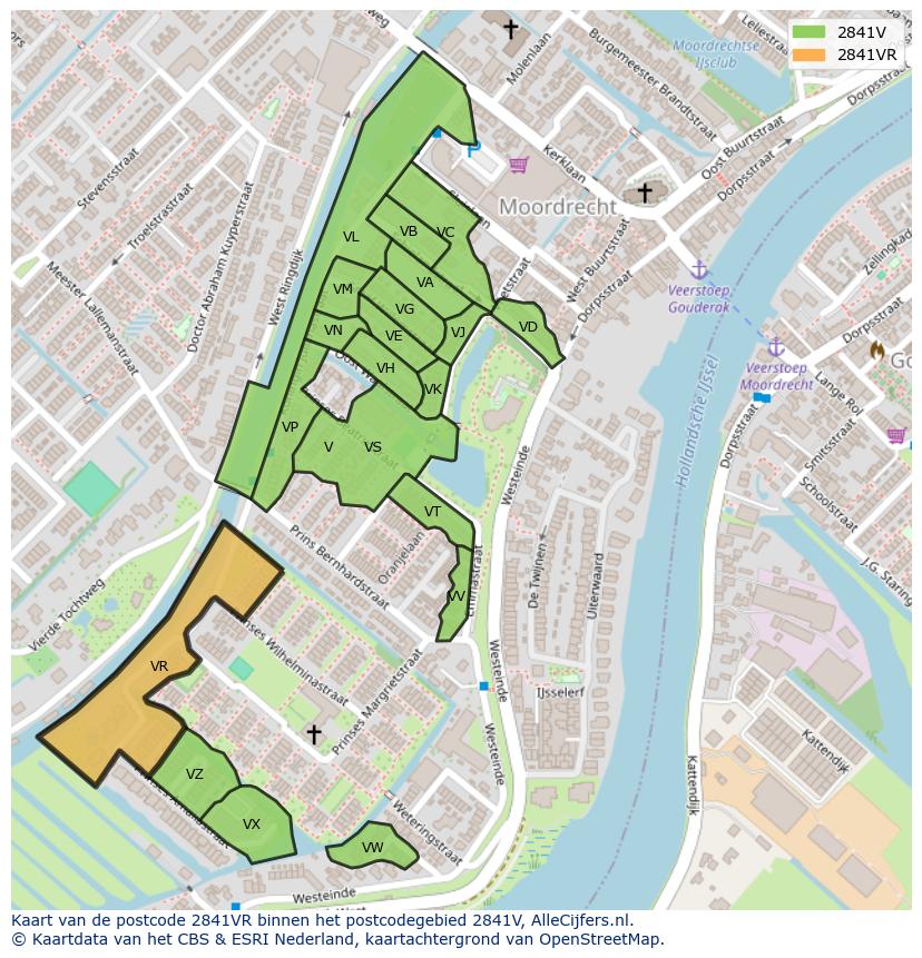 Afbeelding van het postcodegebied 2841 VR op de kaart.
