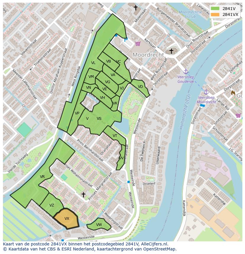 Afbeelding van het postcodegebied 2841 VX op de kaart.