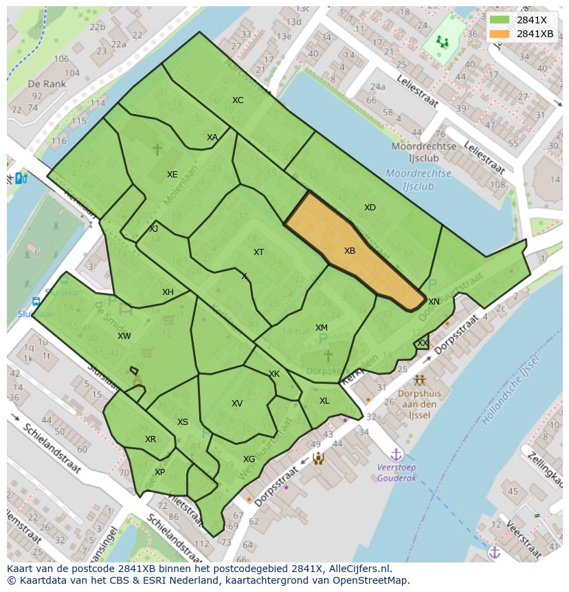 Afbeelding van het postcodegebied 2841 XB op de kaart.