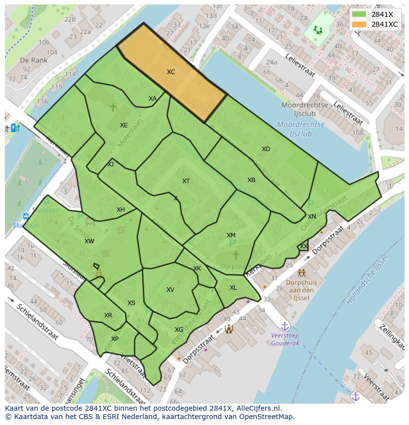 Afbeelding van het postcodegebied 2841 XC op de kaart.