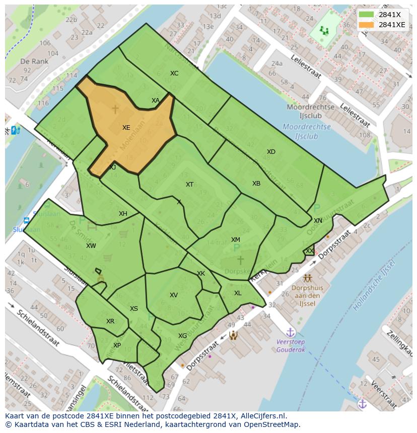 Afbeelding van het postcodegebied 2841 XE op de kaart.