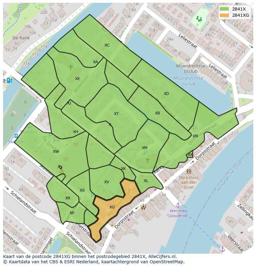 Afbeelding van het postcodegebied 2841 XG op de kaart.