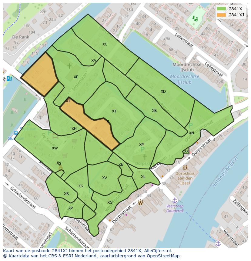 Afbeelding van het postcodegebied 2841 XJ op de kaart.