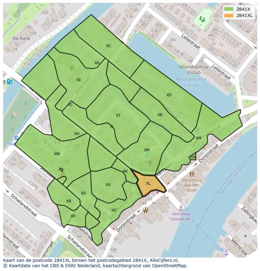 Afbeelding van het postcodegebied 2841 XL op de kaart.
