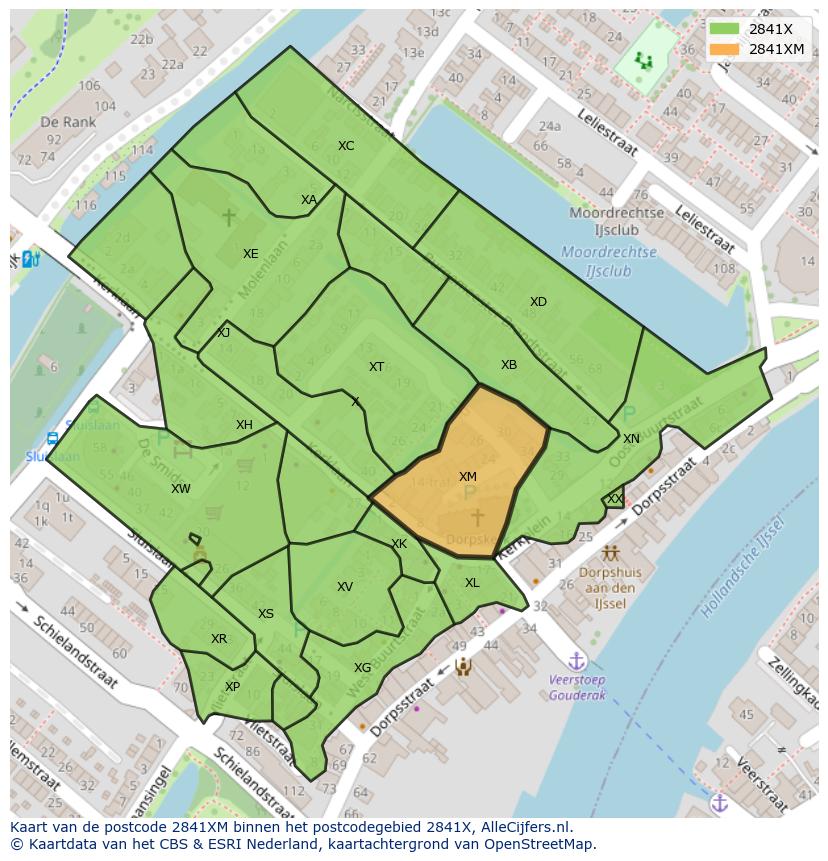 Afbeelding van het postcodegebied 2841 XM op de kaart.