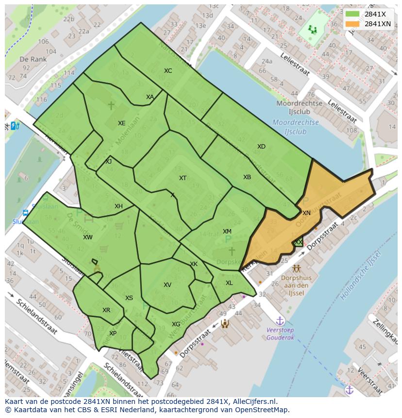 Afbeelding van het postcodegebied 2841 XN op de kaart.