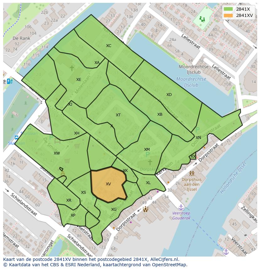 Afbeelding van het postcodegebied 2841 XV op de kaart.