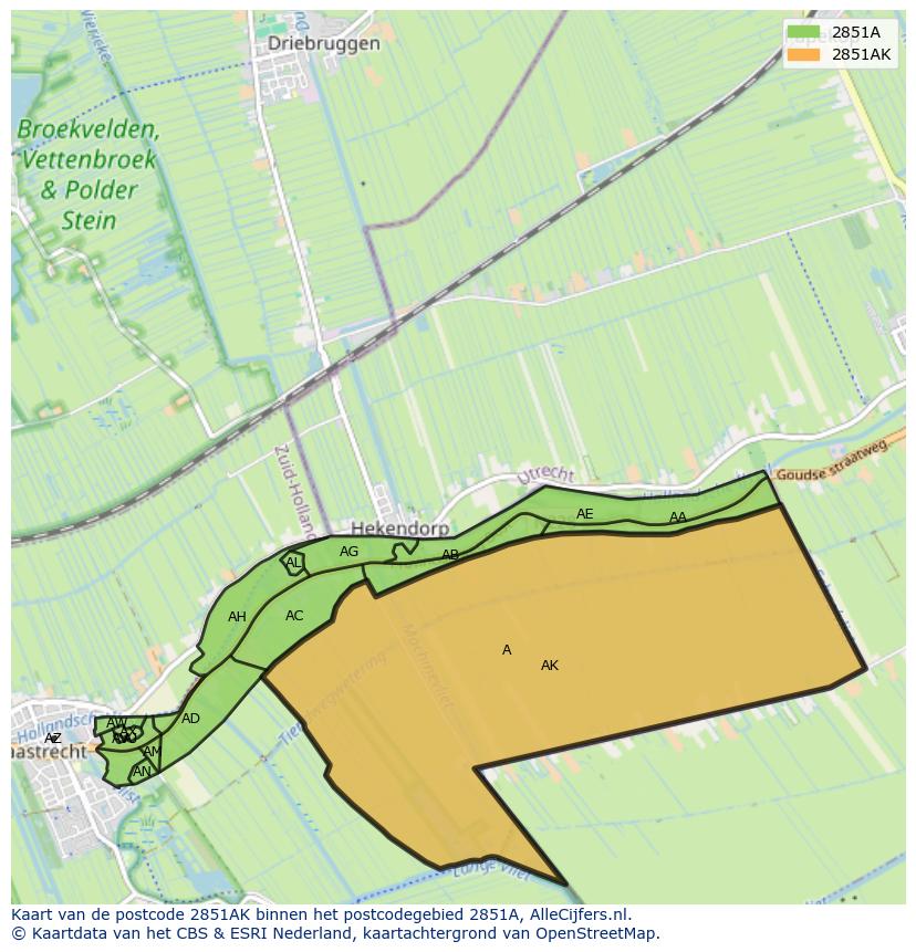 Afbeelding van het postcodegebied 2851 AK op de kaart.