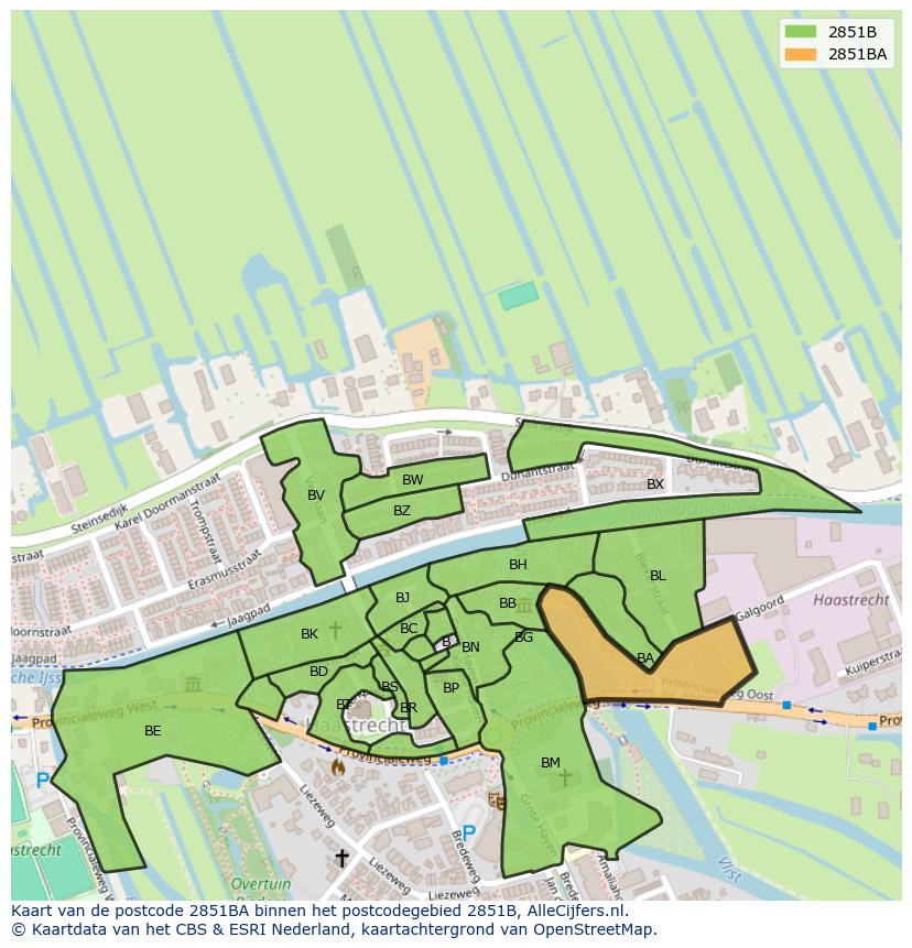Afbeelding van het postcodegebied 2851 BA op de kaart.