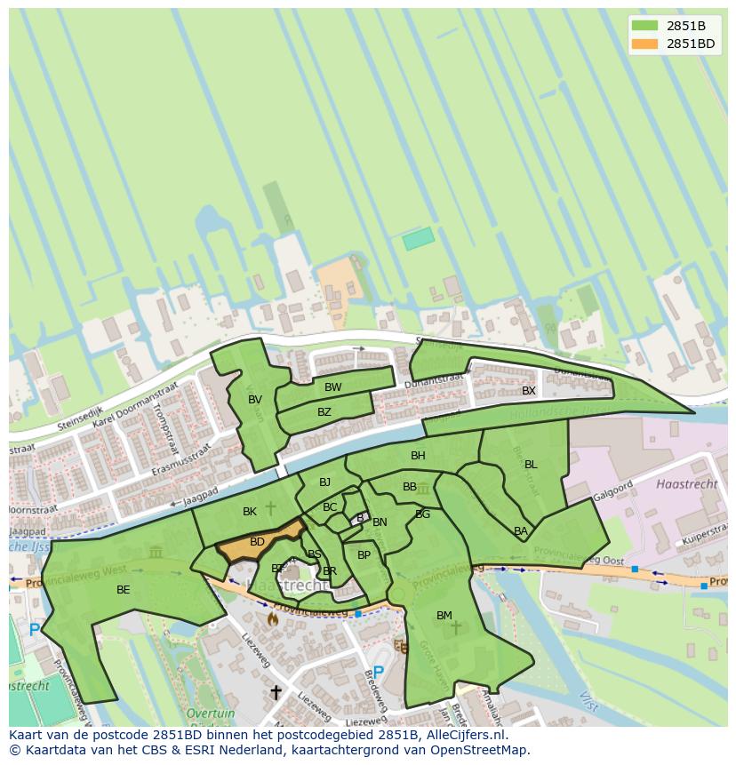 Afbeelding van het postcodegebied 2851 BD op de kaart.